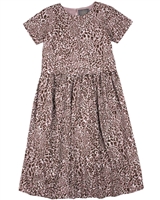 Creamie Girl's Sort Sleeve Dress in Leopard Print
