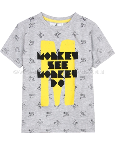 Deux par Deux Gray T-shirt with Print Monkey See Monkey Do