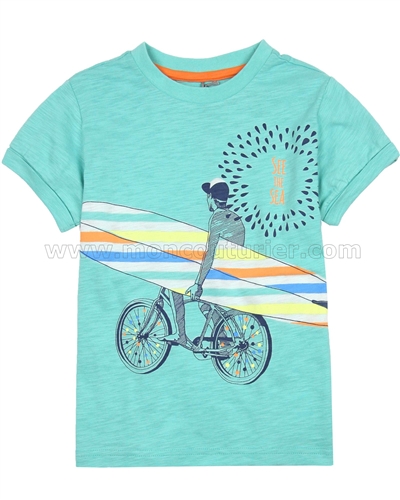 Deux par Deux Turquoise T-shirt with Print Surf Away