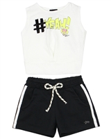 Gloss Girls Tank Top and Terry Shorts Set in White/Black