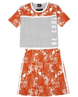 GLOSS Junior Girl's Tropical Print Top and Skirt Set in Grey, Sizes 12-18
