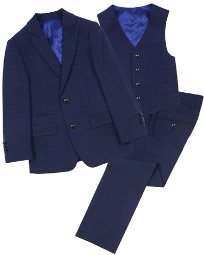 Isaac Mizrahi Boys' 3-piece Plaid Suit in Blue/Rust