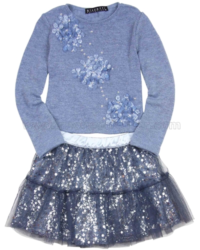 Biscotti Graceful Glam Sweater and Skirt Set Blue