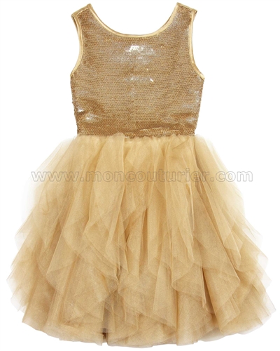 Biscotti Grand Entrance Party Dress with Tulle Skirt Gold