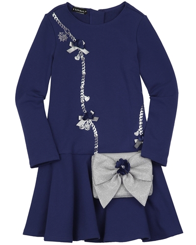 Kate Mack Holiday Magic Dress with Purse in Navy