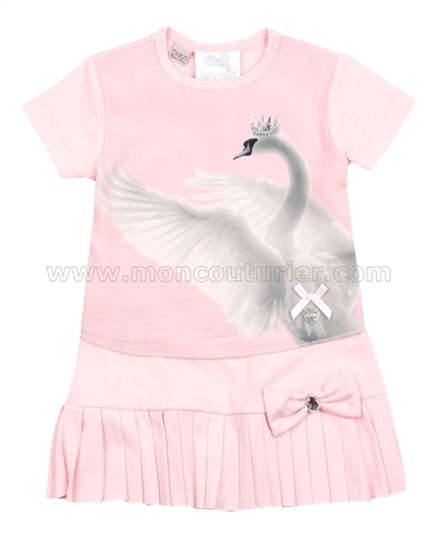 Le Chic Baby Girl Dress with Swan Print Pink