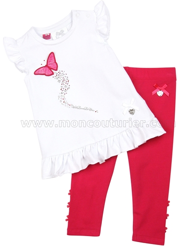 Le Chic Baby Girl Tunic with Butterfly and Leggings Raspberry