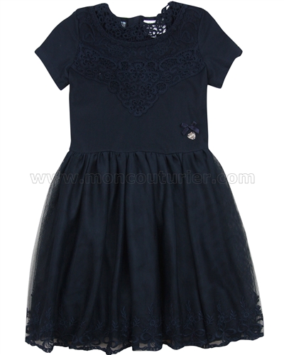 Le Chic Embroidered Tulle Dress Navy