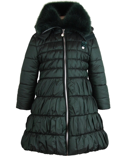 Le Chic Long Quilted Coat with Fur Collar Green