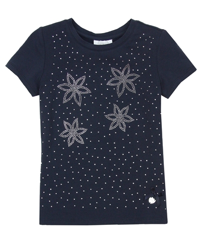Le Chic Girls' T-shirt with Rhinestones in Navy