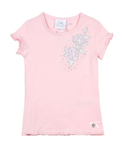 Le Chic Girls' T-shirt with Embroidered Flower in Pink