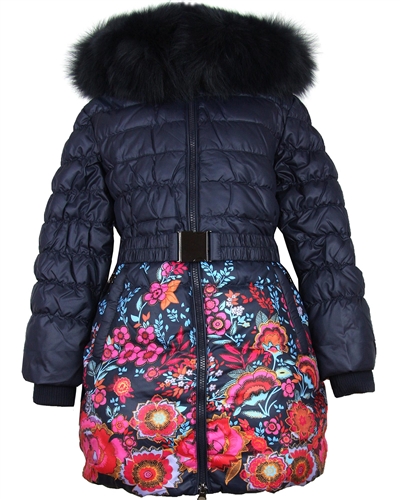 Lisa-Rella Girls' Quilted Down Coat in Floral Print