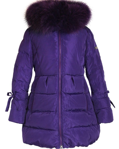 Lisa-Rella Girls' A-line Quilted Down Coat in Purple