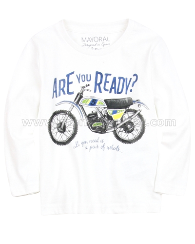 Mayoral Boy's T-shirt with Motorcycle Print White