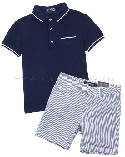 Mayoral Boy's Polo and Striped Shorts Set