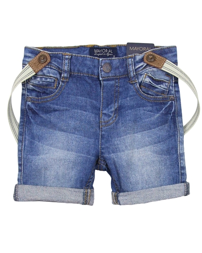 Mayoral Boy's Denim Shorts with Suspenders
