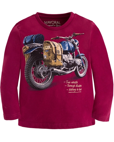 Mayoral Boy's Burgundy T-shirt with Motorcycle Print