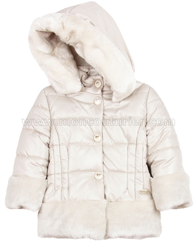 Mayoral Girl's Puffer Coat with Faux Fur Trim