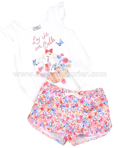 Mayoral Girl's Top and Floral Shorts Set