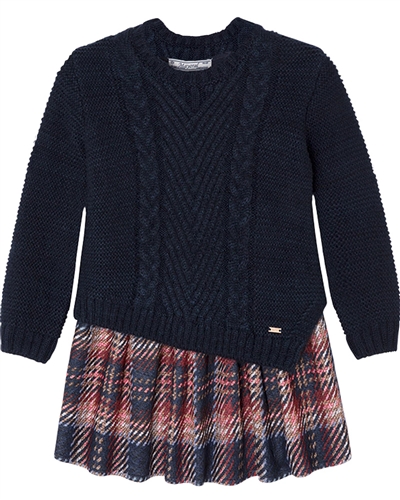 Mayoral Girl's Sweater Dress with Plaid Skirt