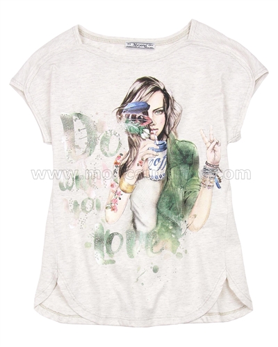 Mayoral Girl's T-shirt with Girls Print Beige