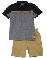 Quimby Boys Polo and Poplin Shorts Set in Black/Brown