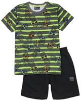 Quimby Boys Pineapple Print T-shirt and Terry Shorts Set in Green/Black
