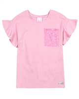 Quimby Girls T-shirt with Star Print Chest Pocket