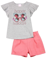 Quimby Girls T-shirt with Glasses Print and Shorts Set