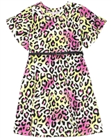 Quimby Girls Jersey Dress in Cheetah Print with Belt