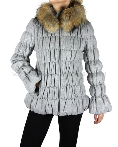 Silolona Women's Wool Puffer Jacket with Fur Trim