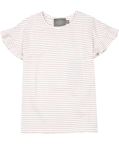 Creamie Girl's Striped Top with Frill Sleeves in Rose