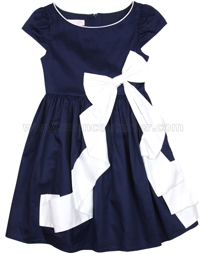 Biscotti Girls Dress with Bow Rose Reflection