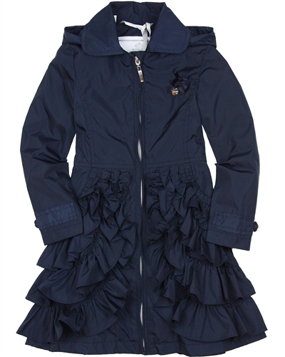 Le Chic Girls' Navy Coat with Ruffles