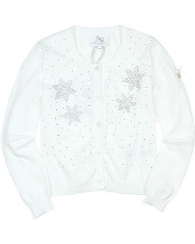 Le Chic Girls' Cardigan with Rhinestones in White