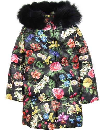 Love Made Love Floral Goose Down Coat with Fox Fur