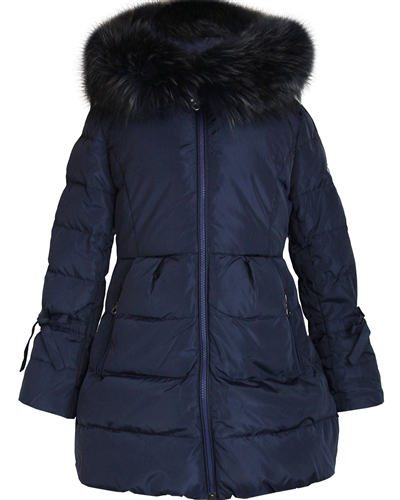 Lisa-Rella Girls' A-line Quilted Down Coat in Navy