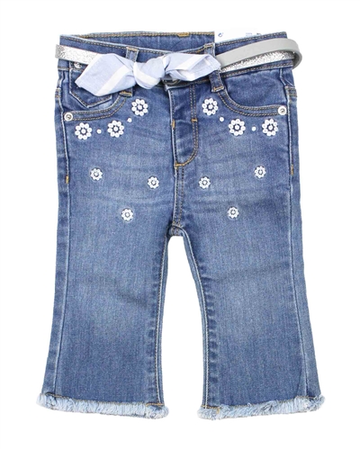 Mayoral Baby Girl's Embroidered Denim Pants with Belt