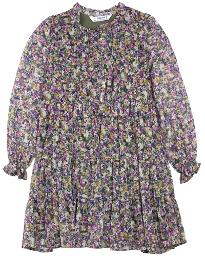 Mayoral Girl's Chiffon Dress in Small Floral Print