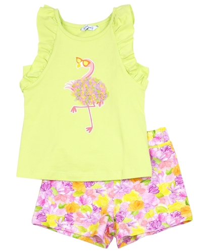 Mayoral Girl's Tank Top with Flamingo and Shorts Set