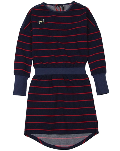 NoBell Junior Girl's Striped Dress with Dolman Sleeves in Navy