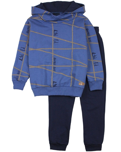 Quimby Boys Blue Sweatshirt in Geometric Print and Pants Set