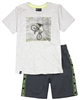 Quimby Boys T-shirt with Bicycle Print and Terry Shorts Set in Grey/Charcoal