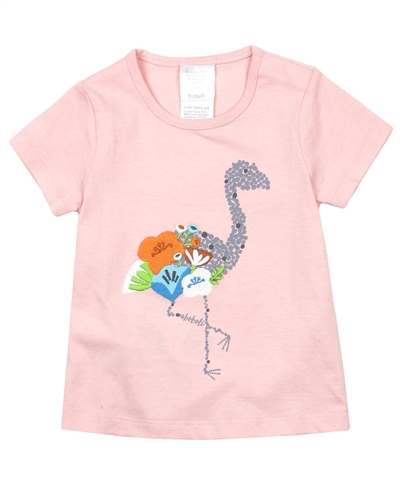Boboli Baby Girls T-shirt with Embroidered Flamingo