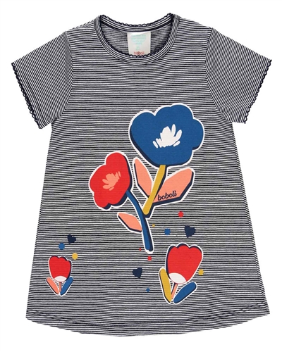 Boboli Baby Girls Striped Dress with Floral Print