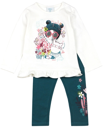 Boboli Little Girls T-shirt and Leggings Set with Floral Print