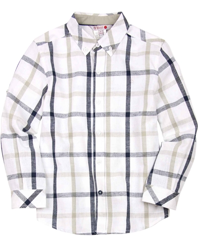 Boboli Boys Long Sleeve Linen Plaid Shirt