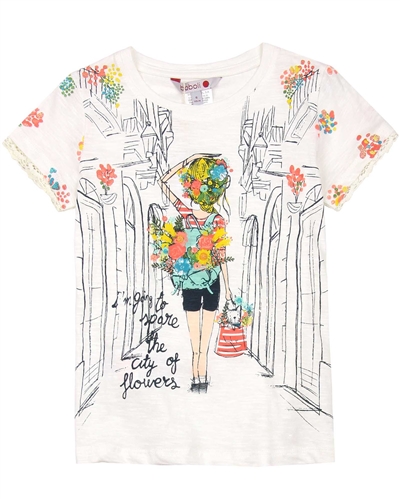 Boboli Girls T-shirt with City Flowers Print
