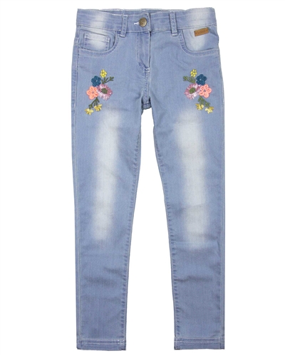 Boboli Girls Denim Pants with Floral Embroidery