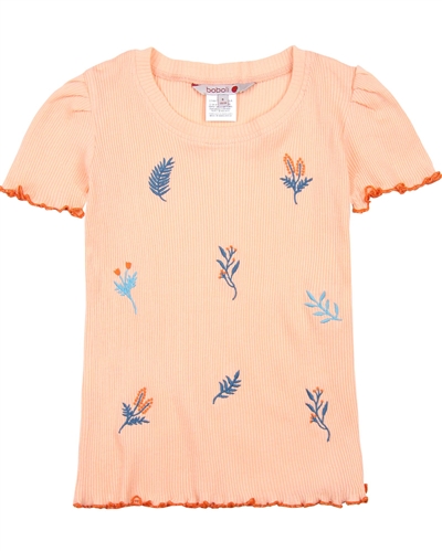 Boboli Girls Rib Knit T-shirt with Embroidery